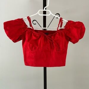 ZARA Red Puff Sleeve Crop Top, Size XSmall.